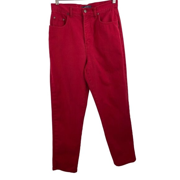 Bill Blass Easy Fit Red Denim Jeans Tapered Leg Womens Size 10 Short High Rise - Picture 1 of 11